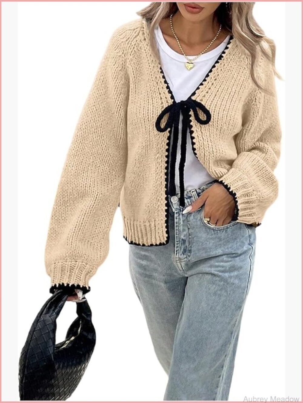 Chunky Knit Tie Front Cardigan Sweater V-Neck Loose Fit Fall Outerwear